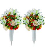 Cemetery Flowers, Set of 2 Artificial Flowers Bouquet Grave Memorial Flo... - £28.58 GBP
