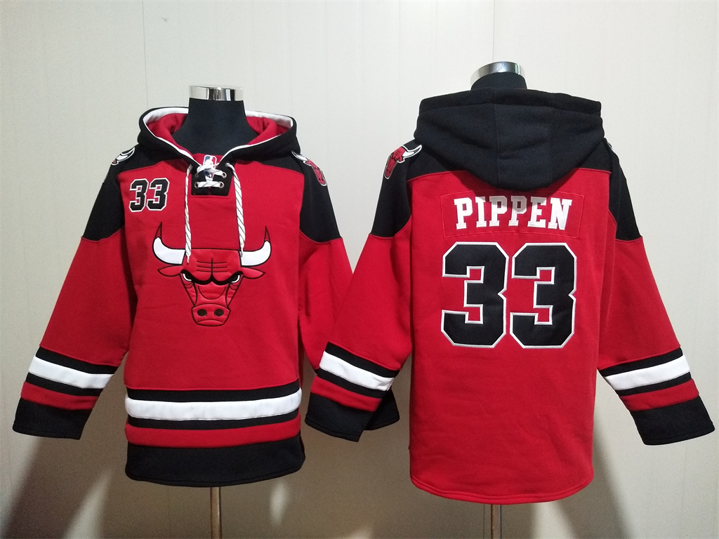 Scottie Pippen #33 Chicago Bulls Red Lace-Up Pullover Hoodie - $63.20