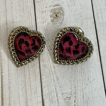 Fashion HEART-SHAPED Dark Hot Pink Animal Print Leopard Pierced Earrings - £5.25 GBP