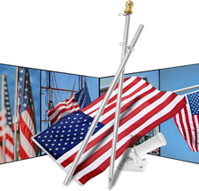 American Flag Pole Kit, 6FT Tangle Free Flag Pole Silver Grey, 3X5 Ft USA US Fla - £37.94 GBP