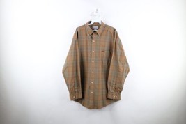 Vtg Carhartt Mens Large Faded Spell Out Collared Button Down Shirt Brown Plaid - £33.28 GBP