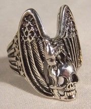 1 Deluxe Eagle Holding Skull Silver Biker Ring BR58 Mens Jewelry Rings Skeleton - £9.89 GBP