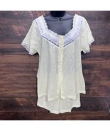 VTG 70s Cottagecore Sleep Set Gauze Lace Trim Pearl Buttons Size Medium ... - $27.58