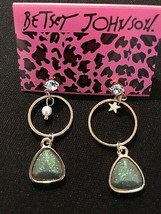 Betsey Johnson Gold Alloy Rhinestone Crystal Drop Dangle Earrings - £7.20 GBP