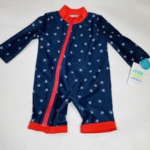 Infant Baby Boy Swimsuit One Piece Zip Up Rash Guard Size 0 3 M Patriotic Stars - $16.82