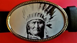 GERONIMO famous Native American Indian Epoxy Photo Buckle - £13.45 GBP