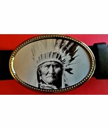 GERONIMO famous Native American Indian Epoxy Photo Buckle - $17.77