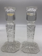 Crystal Candle Stick Holders Czech Glass 6&quot; Pinwheel Star 2 Vtg Bohemian Pair - £38.68 GBP