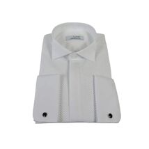 Men CEREMONIA Formal Cotton Shirt Wingtip Slim Fit Turkey #ATC 13 White Pleated image 2