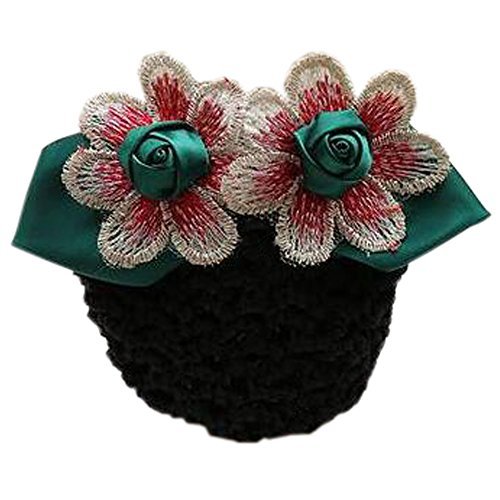 Retro Handicrafts Flower Hair Bun Cover Bowtie Hair Snood Net, Green with Rough  - $23.44