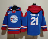Men&#39;s Philadelphia 76ers #21 Joel Embiid Royal Red Lace-Up Pullover Hoodie - $75.99