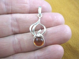 (P18-93) Orange Round Amber Stone Poland .925 Sterling Silver Pendant Jewelry - £17.17 GBP