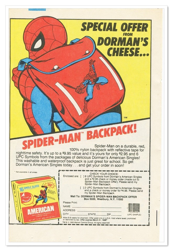 Print Ad Dorman&#39;s Spider-Man Backpack Offer Vintage 1986 Newsprint Adver... - $9.70