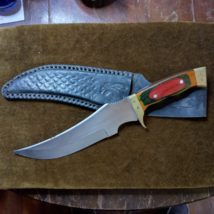 Bowie knife? wood &amp; brass handle tooled sheath 12&quot; some rust unknown maker - $35.00