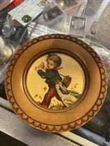 Vintage HUMMEL Germany Wooden Wall Plate Boy Feeding The Geese 1950s - $9.50