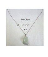 Moss Agate Gemstone Necklace Silver Chain  - £9.59 GBP