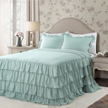 Lush Decor Allison Ruffle Skirt Polyester Bedspread, Queen, Aqua, 3-Pc Set - £67.07 GBP