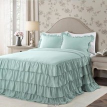 Lush Decor Allison Ruffle Skirt Polyester Bedspread, Queen, Aqua, 3-Pc Set - £68.09 GBP