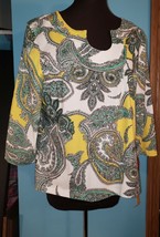 NWT Ruby Rd. Top Blouse Sz PL Petite Must Haves II 3/4 Sleeve Floral Yellow Mint - £18.04 GBP