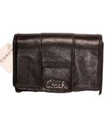 Coach Leather Compact Clutch Wallet Black With Silver Pink Lining NEW Wi... - $83.20