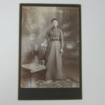 Cabinet Card Photograph Beautiful Young Lady Stands by Chair Antique c 1900 - £7.98 GBP