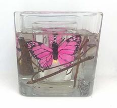 Flameless Pink Butterfly Forever Gel Candle Design in Glass Cube - £19.03 GBP