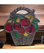 Vintage 70s cherries faux stained glass &amp; metal napkin holder letter hol... - $35.00