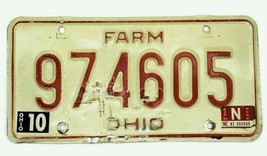 Vintage 1980 Ohio Farm License Plate 974605 Red &amp; White Car Tag Garage Decor - £11.65 GBP