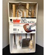 Vtg 1989 Weber Chef’s 4 Piece Stainless Steel Wood Grill Kettle Tool Set... - $70.10