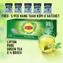 4 box X 25pcs Lipton Pure Green Tea & FREE 5 Pcs Hang Tuah Kopi-O Satchet Set - £13.15 GBP