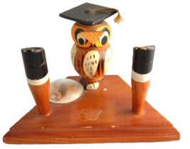 Vtg Owl wood ink pen holder desk figurine Scorpion Recuerdo De Durango r... - £15.06 GBP
