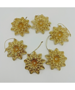 6 Piece Lot Set Of Gold Glitter Poinsettia Christmas Ornaments 3” - £19.65 GBP