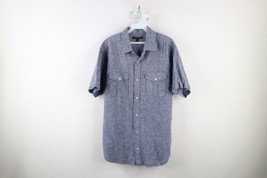 Banana Republic Mens Large Linen Blend Chambray Short Sleeve Button Shirt Blue - £31.87 GBP