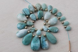 Natural 25 pieces strand larimar gemstone smooth pear beads, 9x11----14x... - £85.99 GBP
