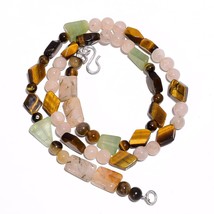 Natural Rutile &amp; Rose Quartz Tiger Eye Gemstone Smooth Beads Necklace 17&quot; UB3653 - £8.67 GBP