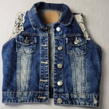 Amethyst Jeans Classic Denim Vest Girls Small Blue Button Up Lace Accents Collar - £4.85 GBP