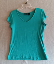 Adrienne Vittadini Shirt Women&#39;s Medium M Short Sleeve V Neck Aqua Green - £7.57 GBP