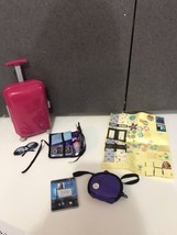Journey Girl American Girl Battat 18" doll rolling luggage passport glasses lot - $15.79