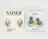 Estate Jewelry Clip Earrings 2 Sets Sliver Oval and Turquoise Diamond UN... - $10.77