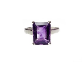 Natural Amethyst Statement Ring 10x14 mm Octagon amethyst Cocktail ring Silver - £52.11 GBP