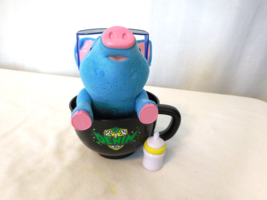 Toy Teck Flocked Teacup Piggies Pig Talks 6”  Demin Blue with Cup  Vintage - £17.03 GBP