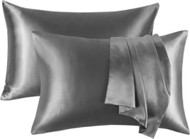 Silk Satin Pillowcases for Hair - Bed Pillow Cases Queen Size (Grey,20x30&quot;) - £15.21 GBP