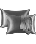 Silk Satin Pillowcases for Hair - Bed Pillow Cases Queen Size (Grey,20x30&quot;) - £15.28 GBP