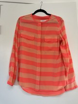 Equipment Femme Silk Blouse Tunic Orange Striped Medium M - $27.12