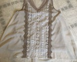 Anthropologie Ryu Lace Netting Overlay Tank Cream Pleated back Sz Small - $32.25