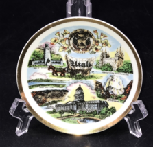 Utah Mini Souvenir Plate w/ Gold Rim State Seal Covered Wagon Mormon Tem... - £7.25 GBP