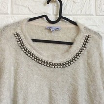 Black rivet fluffy fancy pearl collar sweater Women’s Size L Large - $39.59