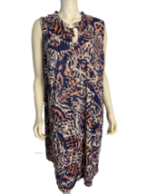 NWT Nic+Zoe Blue, Orange, White Print V Neck Sleeveless Knit A Line Dress Sz 2X - £89.66 GBP