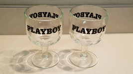Vintage Set of Two (2) Playboy Beer Thick Glass Thumbprint Stemmed Mug - £15.54 GBP