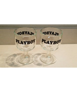 Vintage Set of Two (2) Playboy Beer Thick Glass Thumbprint Stemmed Mug - £15.53 GBP